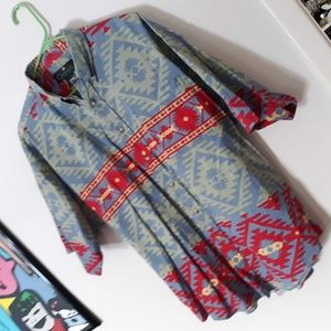 Graphite Mens Size Large Tribal Print Button Down